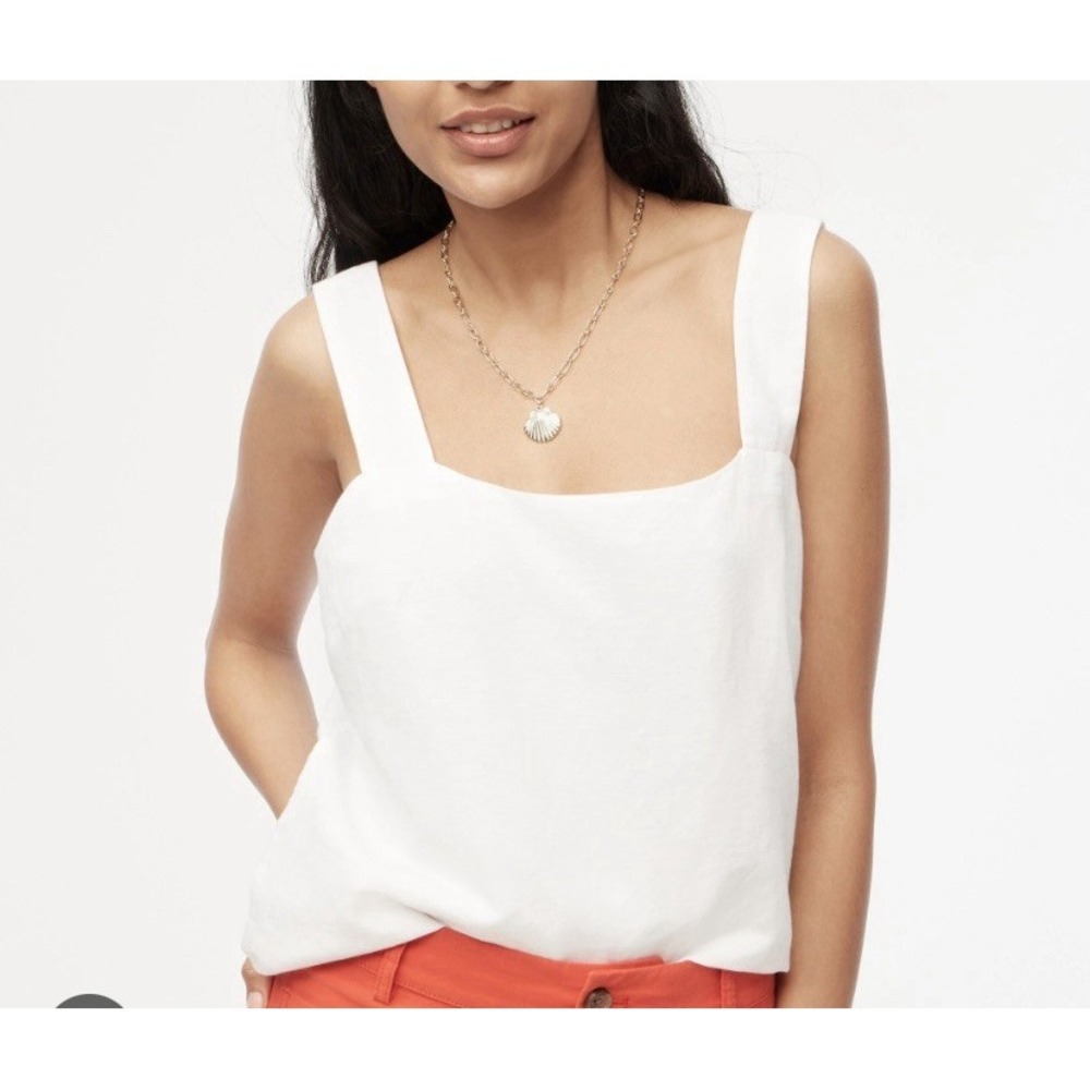 J Crew Factory Linen Blend Square Neck Top Sleeveless Sz XXL White NWT Coastal